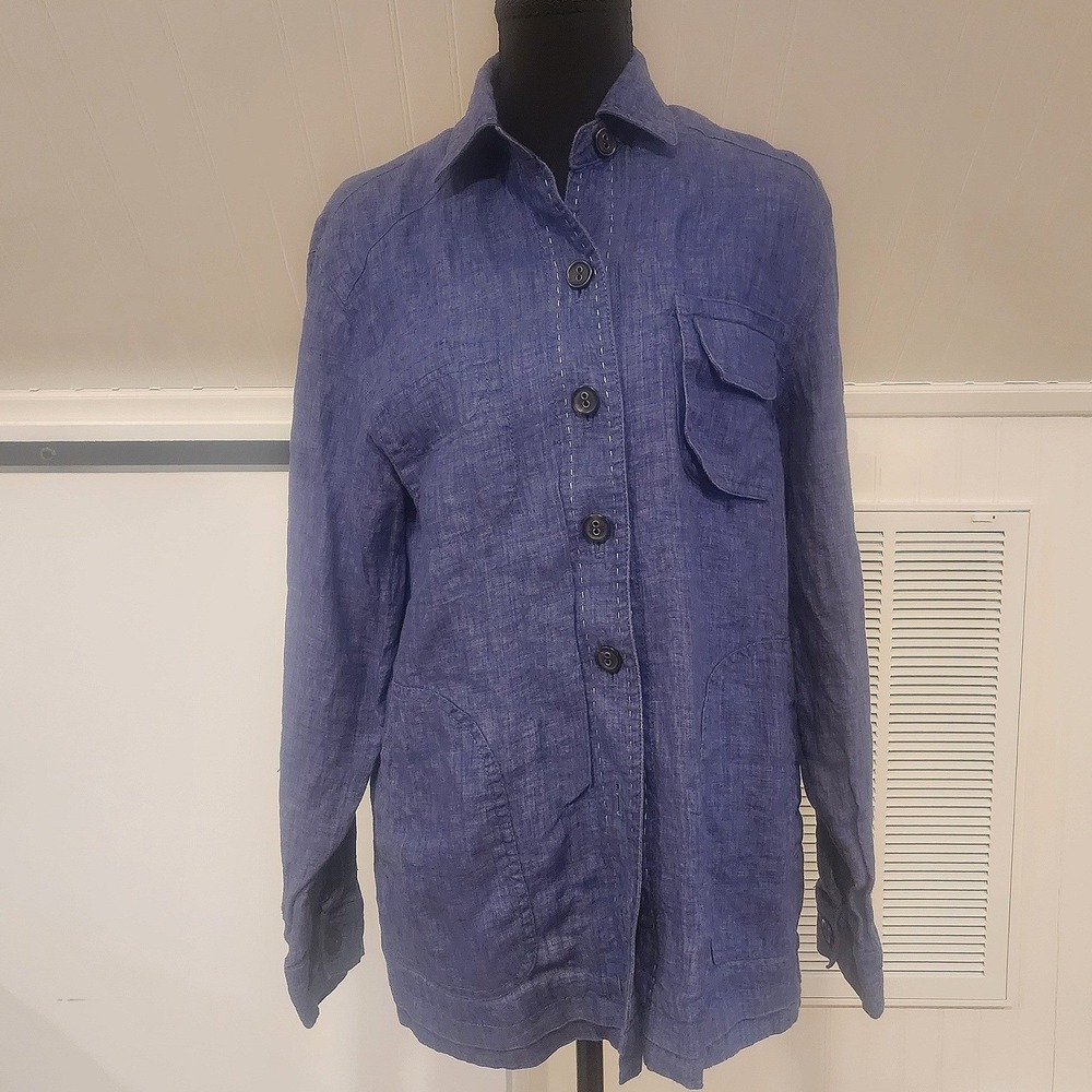 Coldwater Creek Blue Linen Fall Jacket S Coastal Lagenlook Cottage Boho